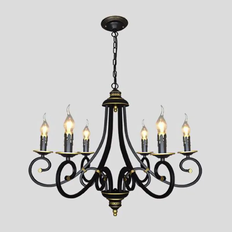 Zwarte kaars kroonluchter verlichting vintage metaal 3/5/6 lampen eetkamer plafond hanglamp met krullende arm Clearhalo