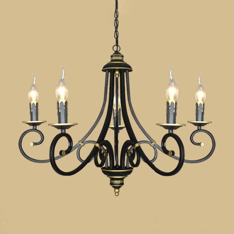 Zwarte kaars kroonluchter verlichting vintage metaal 3/5/6 lampen eetkamer plafond hanglamp met krullende arm Clearhalo