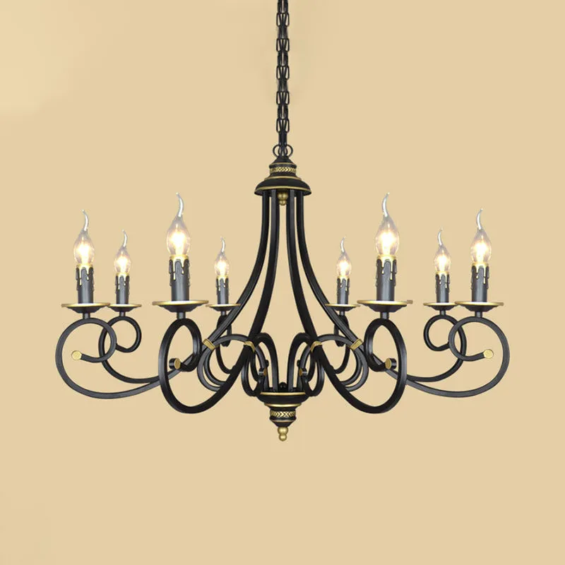 Zwarte kaars kroonluchter verlichting vintage metaal 3/5/6 lampen eetkamer plafond hanglamp met krullende arm Clearhalo