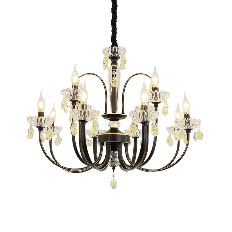 Zwarte kaars kroonluchterlamp rustiek metaal 12/15 lampen woonkamer hanglamp met kristallen accent Clearhalo