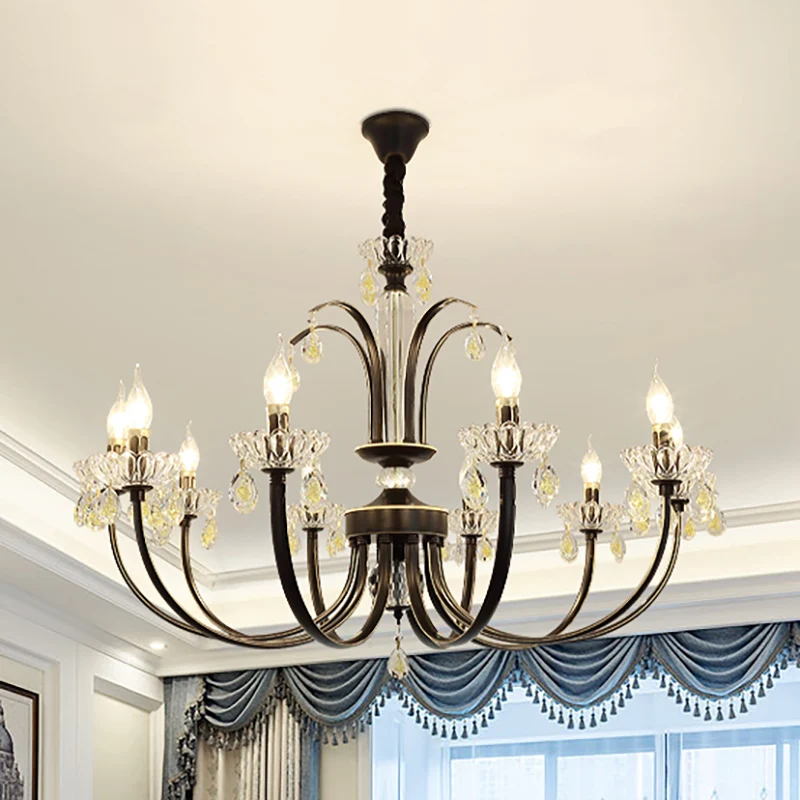 Zwarte Kaars Plafondlamp Traditioneel Metaal 6/8/10 Lichten Woonkamer Hanglamp Clearhalo