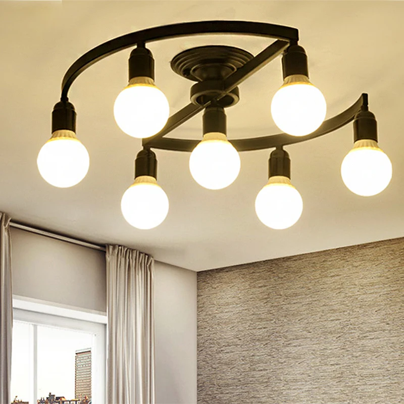 Zwarte kale lamp, semi-inbouw, klassiek metaal, 7/9 lampen, woonkamer plafondlamp Clearhalo