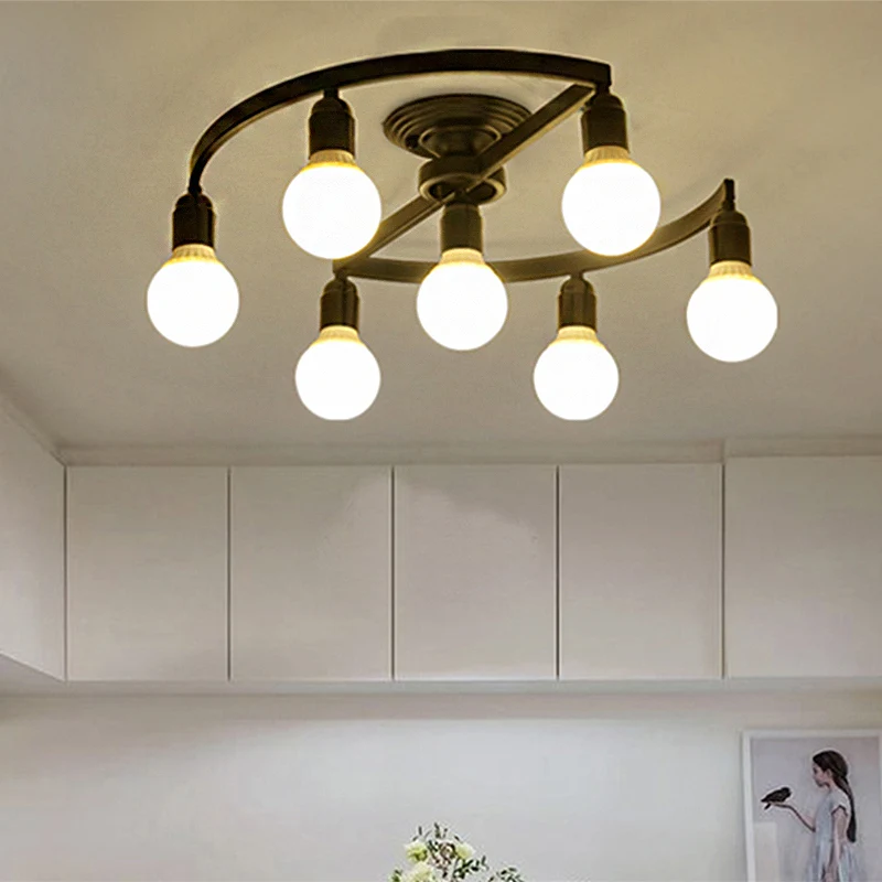 Zwarte kale lamp, semi-inbouw, klassiek metaal, 7/9 lampen, woonkamer plafondlamp Clearhalo