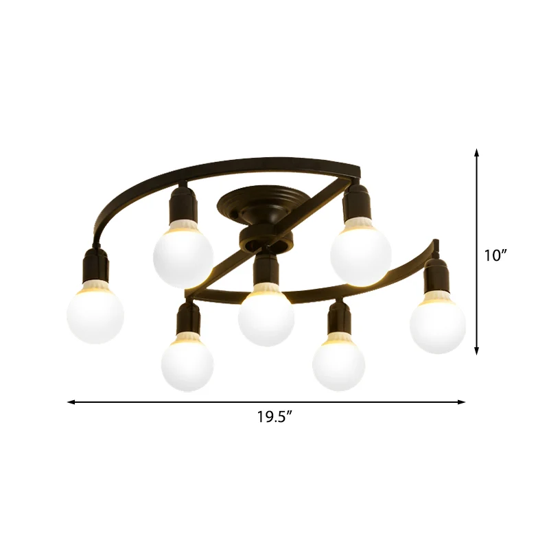 Zwarte kale lamp, semi-inbouw, klassiek metaal, 7/9 lampen, woonkamer plafondlamp Clearhalo