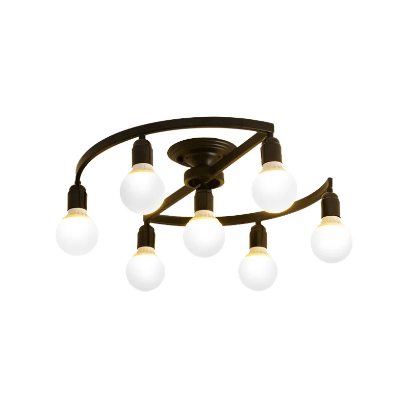 Zwarte kale lamp, semi-inbouw, klassiek metaal, 7/9 lampen, woonkamer plafondlamp Clearhalo