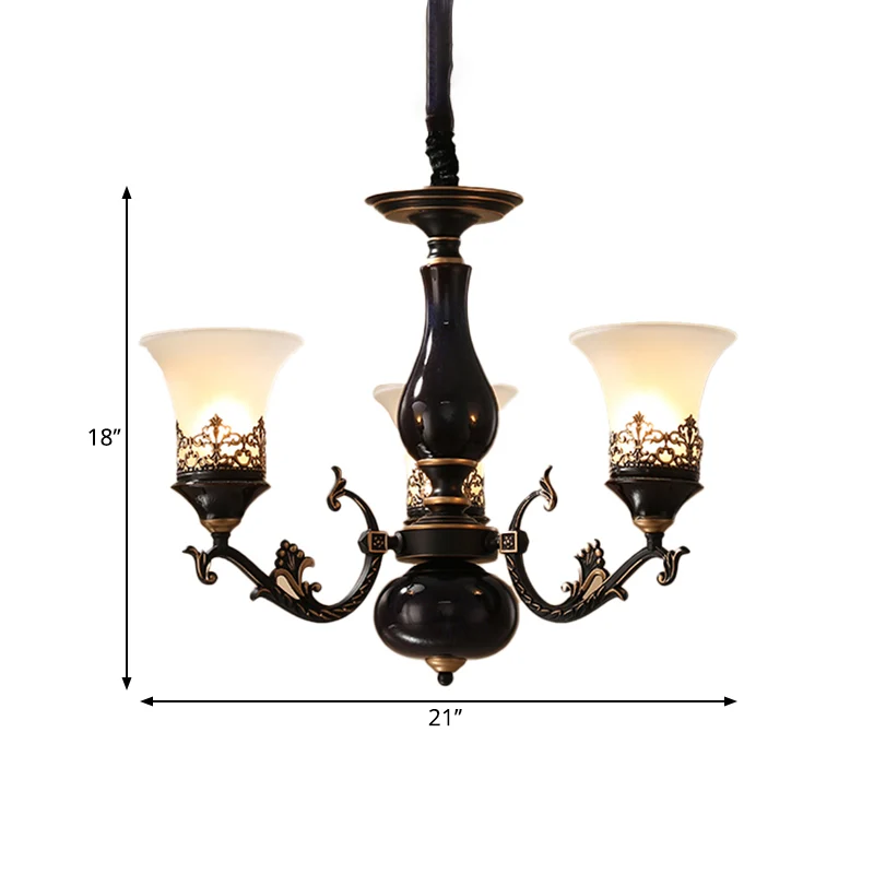 Zwarte klokvormige plafondophanglamp platteland matglas 3/5/6 hoofden woonkamer kroonluchter verlichting Clearhalo