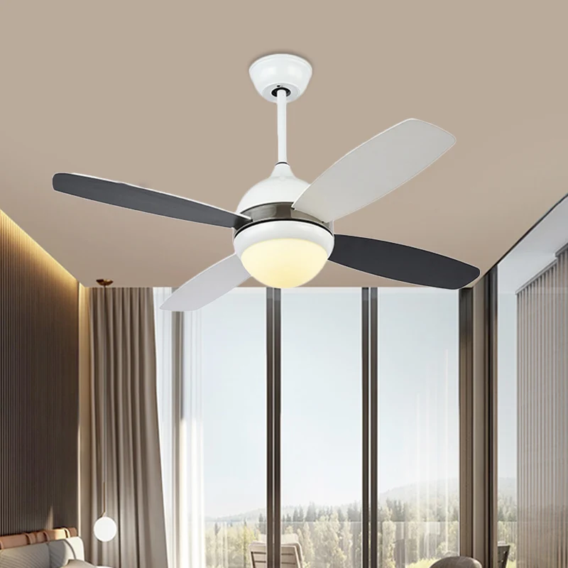 42" W zwarte koepel plafondventilatorlamp moderne metalen slaapkamer LED semi-inbouwlamp met acrylkap, 4 bladen Clearhalo