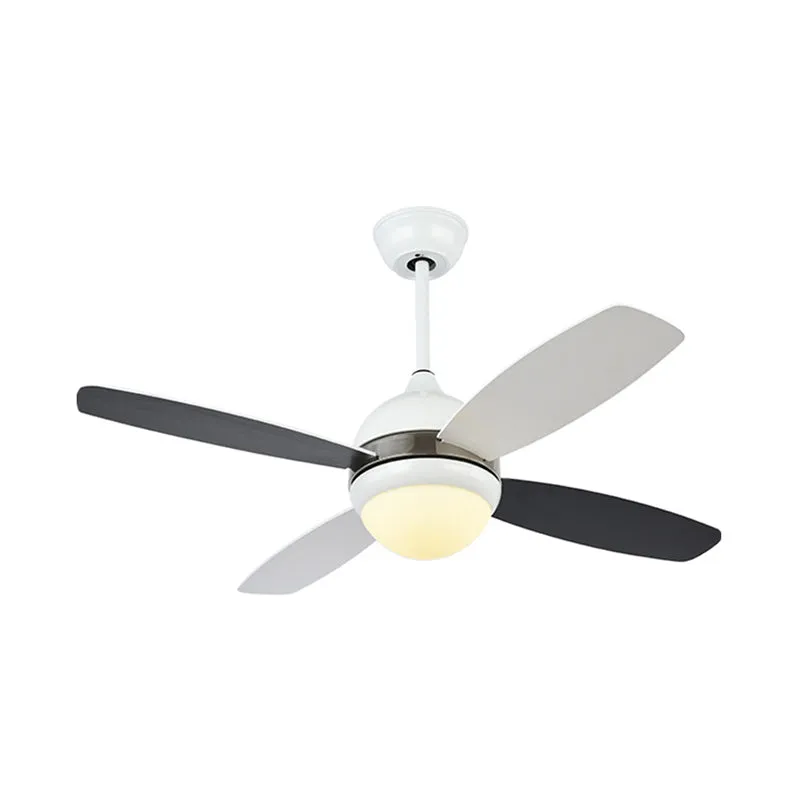 42" W zwarte koepel plafondventilatorlamp moderne metalen slaapkamer LED semi-inbouwlamp met acrylkap, 4 bladen Clearhalo