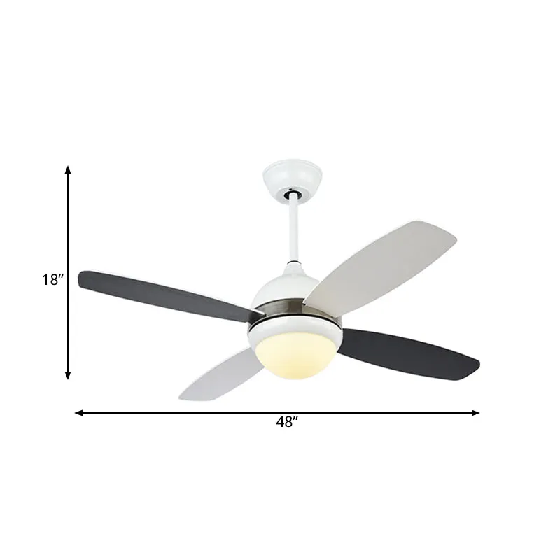 42" W zwarte koepel plafondventilatorlamp moderne metalen slaapkamer LED semi-inbouwlamp met acrylkap, 4 bladen Clearhalo