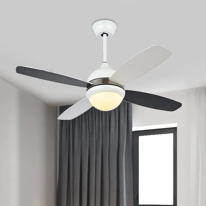 42" W zwarte koepel plafondventilatorlamp moderne metalen slaapkamer LED semi-inbouwlamp met acrylkap, 4 bladen Clearhalo