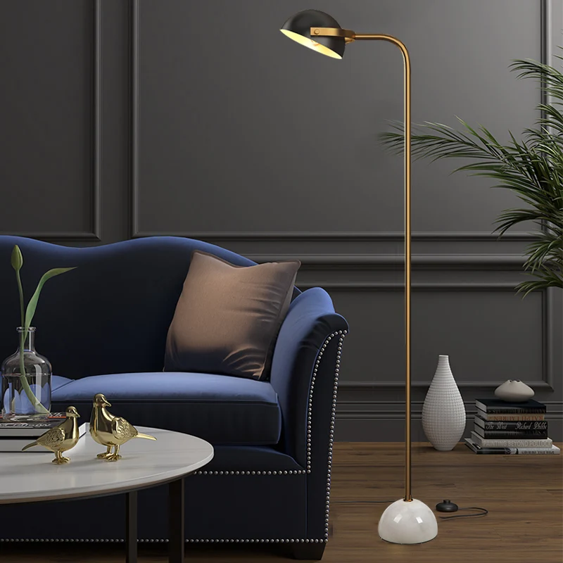 Zwarte koepelvormige draaibare staande lamp, moderne vloerlamp met enkele lamp en metalen handvat Clearhalo