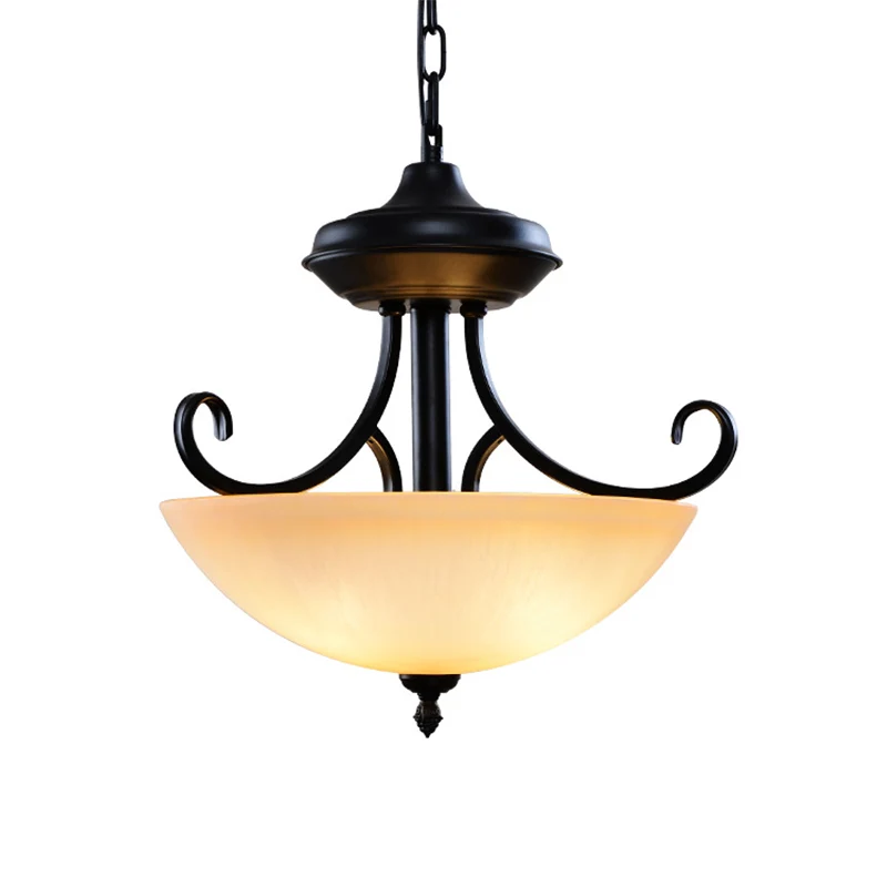 Zwarte koepelvormige kroonluchter, traditionele lichtbruine glazen ganghangende hanglamp met 3 koppen Clearhalo