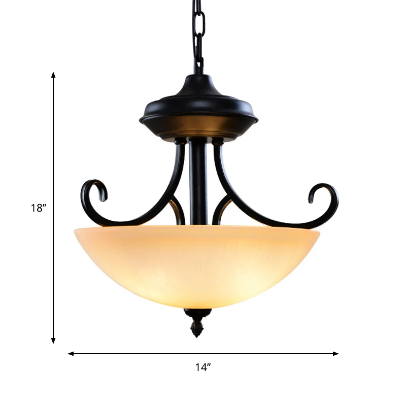 Zwarte koepelvormige kroonluchter, traditionele lichtbruine glazen ganghangende hanglamp met 3 koppen Clearhalo