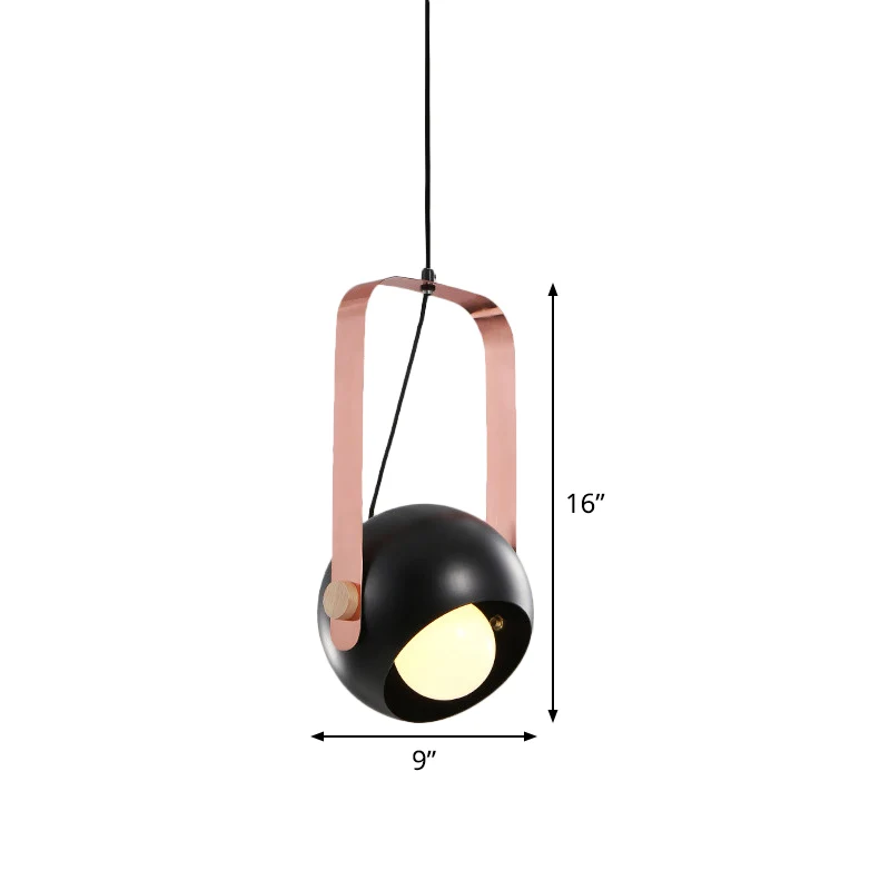 Zwarte koepelvormige plafondhanglamp moderne Scandinavische stijl 1-kops metalen hanglampset met roze handvat Clearhalo
