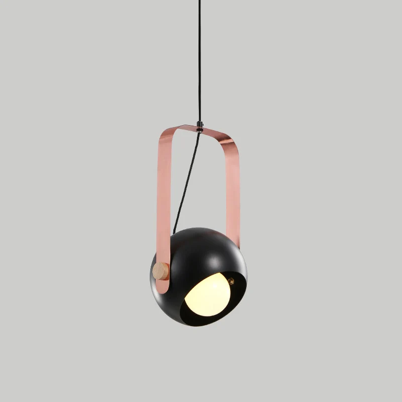 Zwarte koepelvormige plafondhanglamp moderne Scandinavische stijl 1-kops metalen hanglampset met roze handvat Clearhalo
