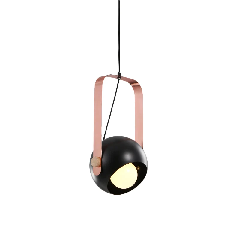 Zwarte koepelvormige plafondhanglamp moderne Scandinavische stijl 1-kops metalen hanglampset met roze handvat Clearhalo