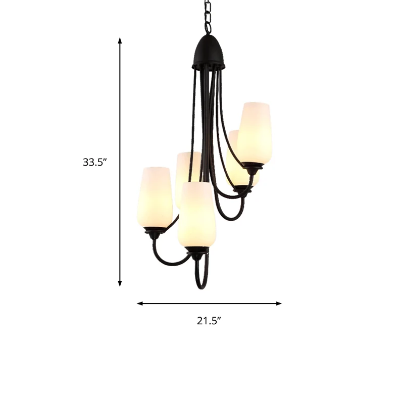 Zwarte kopvormige hanglamp, traditioneel matglas, 5/7 lampen, woonkamerkroonluchter voor woonkamer Clearhalo