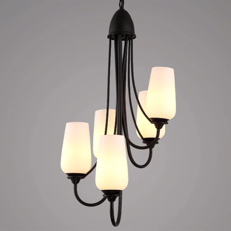 Zwarte kopvormige hanglamp, traditioneel matglas, 5/7 lampen, woonkamerkroonluchter voor woonkamer Clearhalo