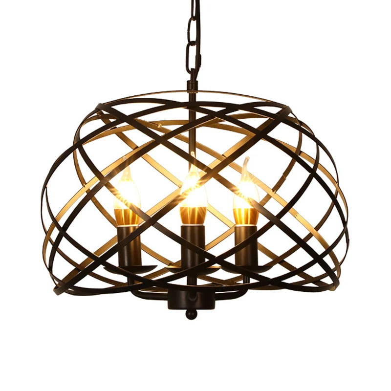 Zwarte kroonluchter met 3 lampen, landelijke metalen gekooide hanglamp voor eetkamer Clearhalo