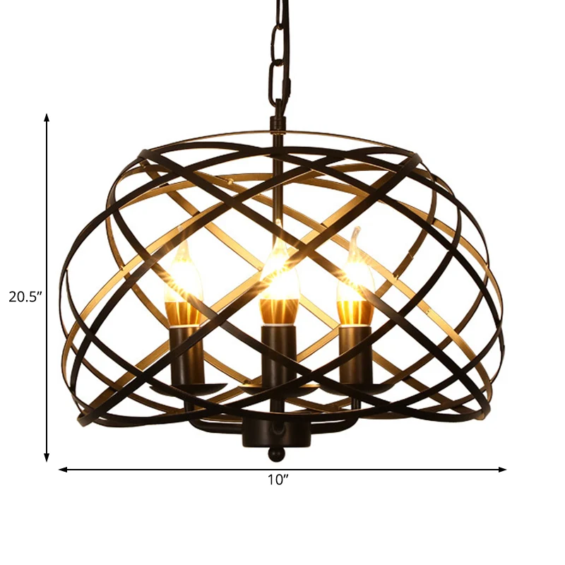 Zwarte kroonluchter met 3 lampen, landelijke metalen gekooide hanglamp voor eetkamer Clearhalo