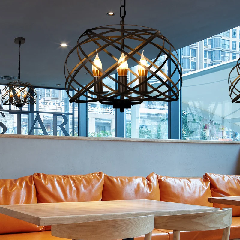 Zwarte kroonluchter met 3 lampen, landelijke metalen gekooide hanglamp voor eetkamer Clearhalo