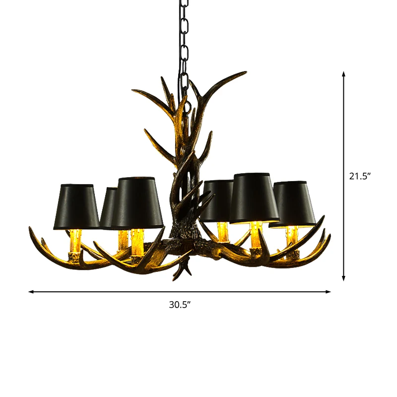 Zwarte kroonluchter met 6/8 lampen, rustieke hanglamp van harskegel met gewei voor de woonkamer Clearhalo