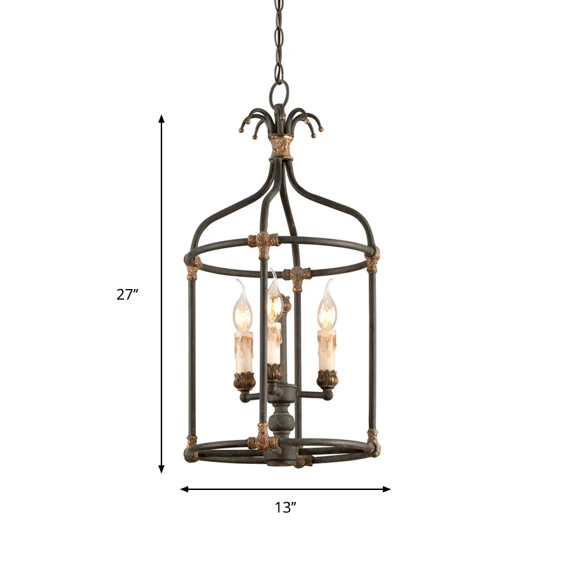 Zwarte kroonluchter met 3 lampen, rustieke metalen vogelkooi-hanglamp voor slaapkamer Clearhalo