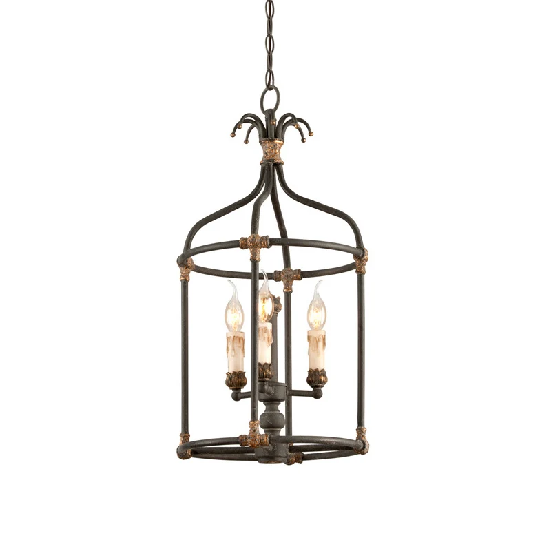 Zwarte kroonluchter met 3 lampen, rustieke metalen vogelkooi-hanglamp voor slaapkamer Clearhalo