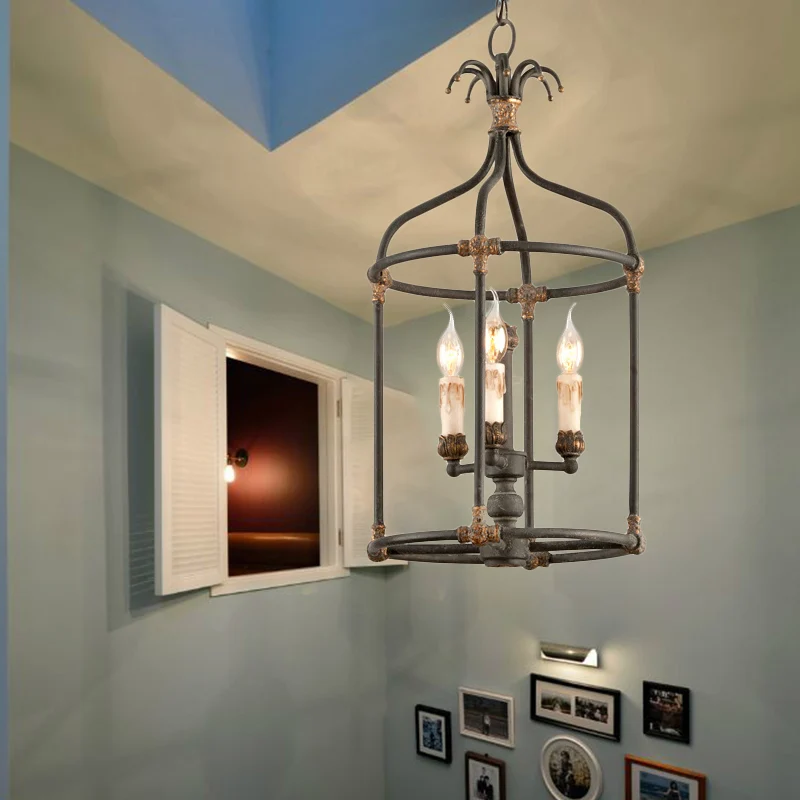 Zwarte kroonluchter met 3 lampen, rustieke metalen vogelkooi-hanglamp voor slaapkamer Clearhalo