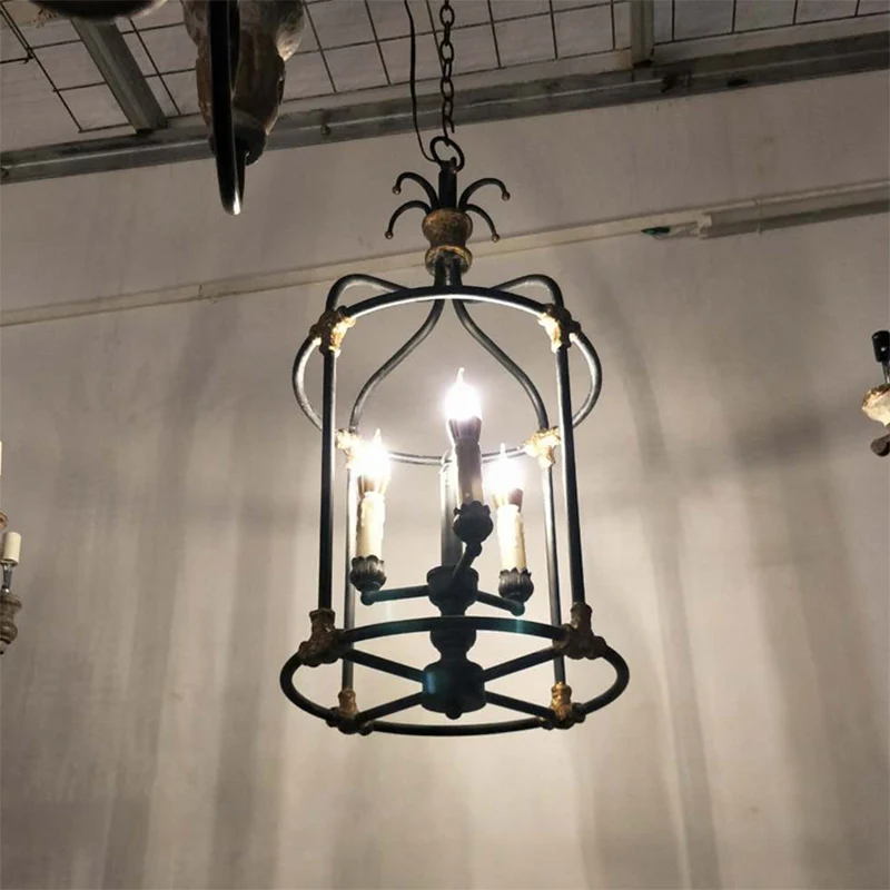 Zwarte kroonluchter met 3 lampen, rustieke metalen vogelkooi-hanglamp voor slaapkamer Clearhalo