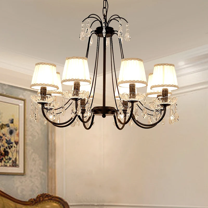 Zwarte kroonluchterverlichting Retro metalen hanglamp met zwevende arm en vallend kristal Clearhalo