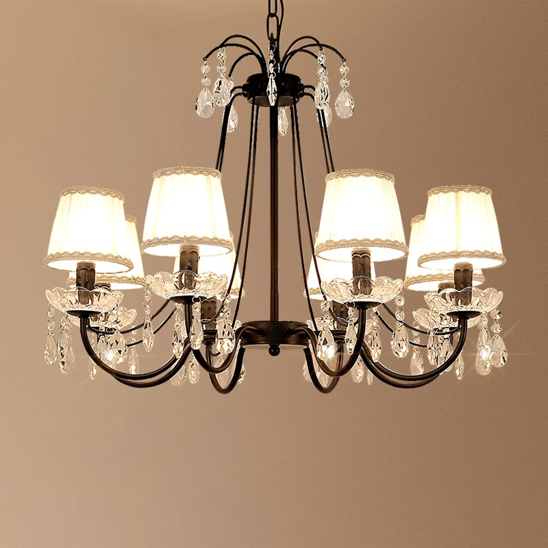 Zwarte kroonluchterverlichting Retro metalen hanglamp met zwevende arm en vallend kristal Clearhalo