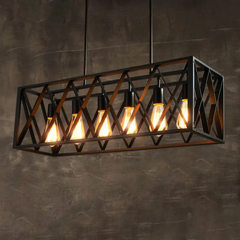 Zwarte kubusvormige eilandlamp Magazijn Metalen eetkamer hanglamp Clearhalo