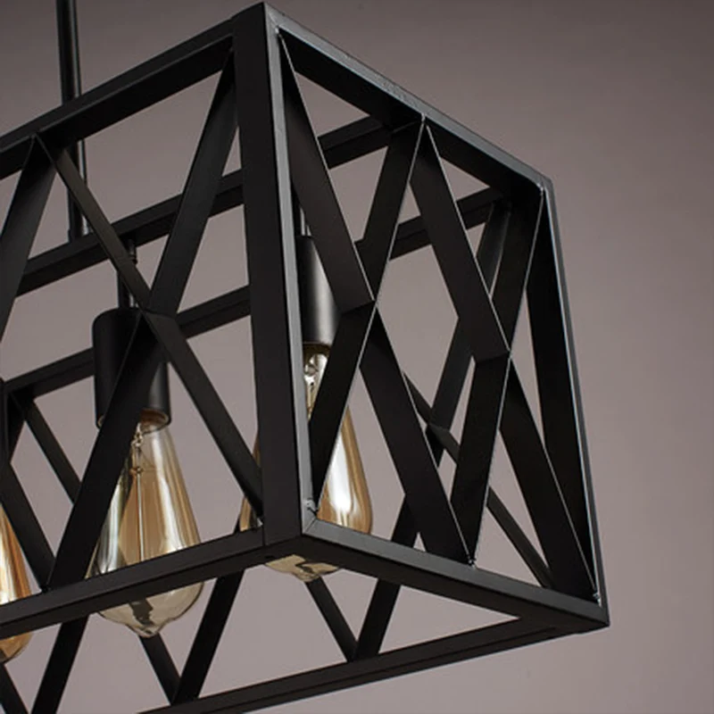 Zwarte kubusvormige eilandlamp Magazijn Metalen eetkamer hanglamp Clearhalo