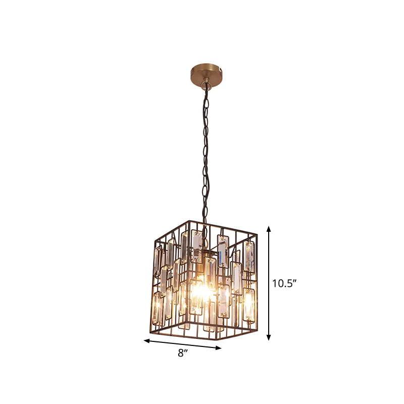 Zwarte kubusvormige hanglamp industrieel metaal 1 hanglamp met kristallen accent voor restaurant Clearhalo
