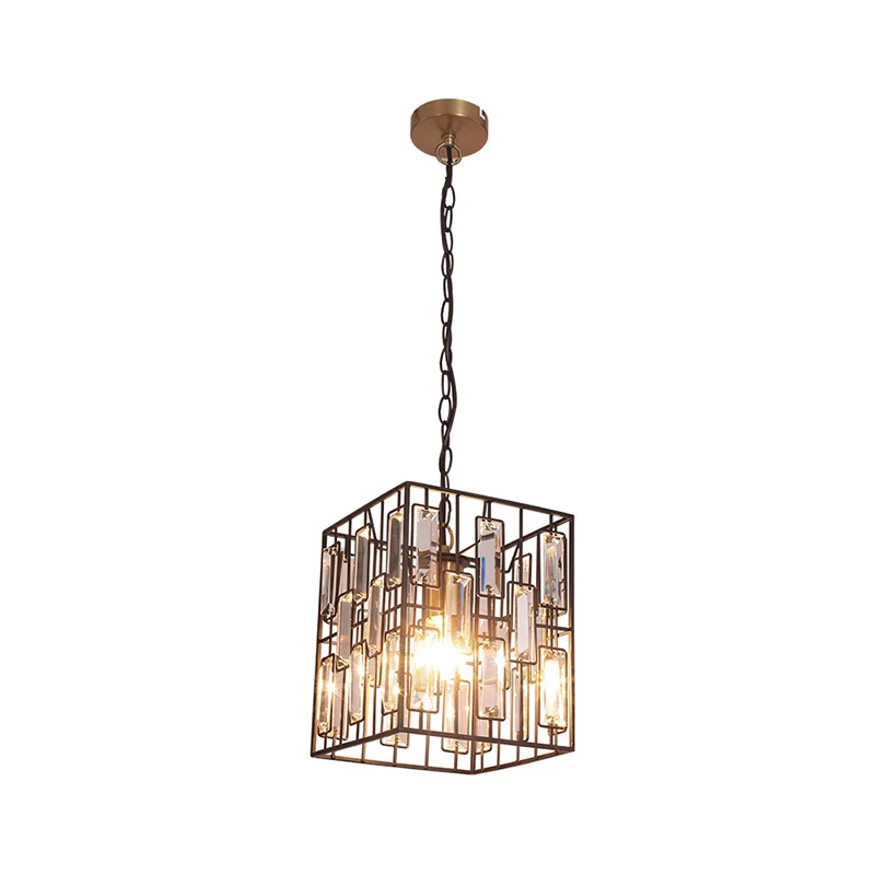 Zwarte kubusvormige hanglamp industrieel metaal 1 hanglamp met kristallen accent voor restaurant Clearhalo