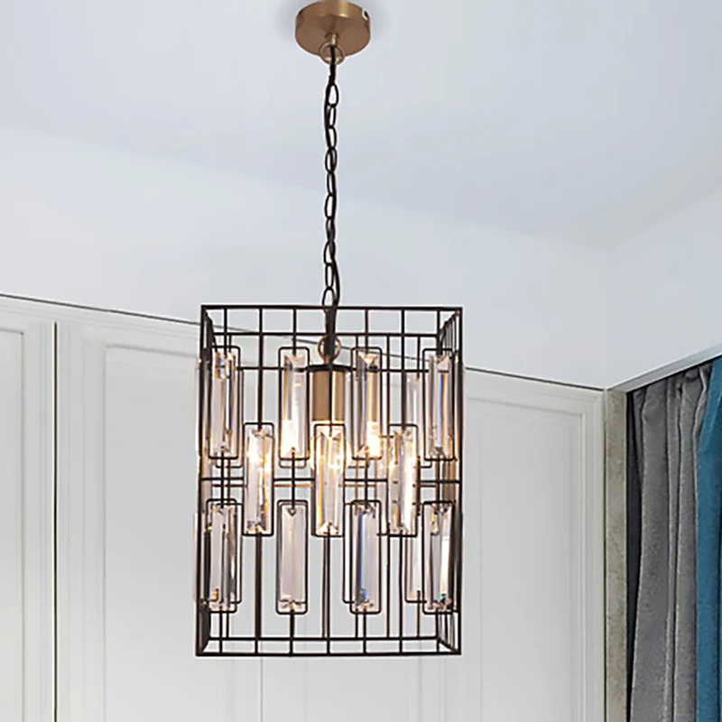 Zwarte kubusvormige hanglamp industrieel metaal 1 hanglamp met kristallen accent voor restaurant Clearhalo