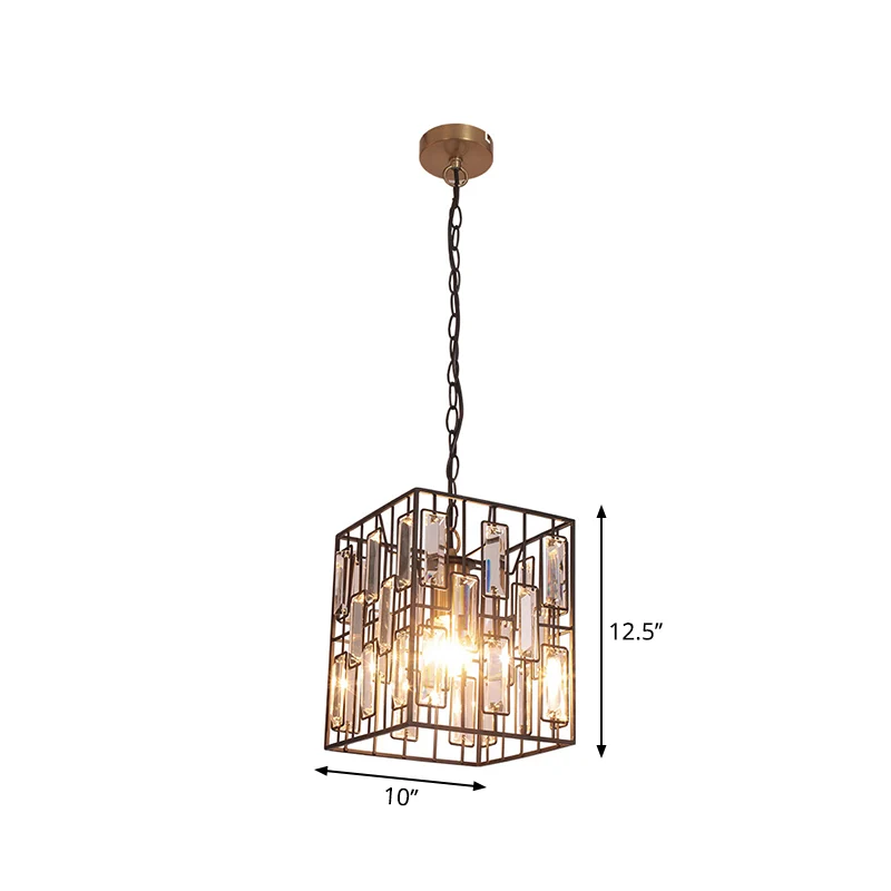 Zwarte kubusvormige hanglamp industrieel metaal 1 hanglamp met kristallen accent voor restaurant Clearhalo