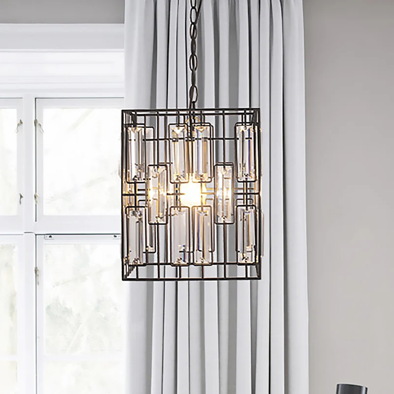 Zwarte kubusvormige hanglamp industrieel metaal 1 hanglamp met kristallen accent voor restaurant Clearhalo