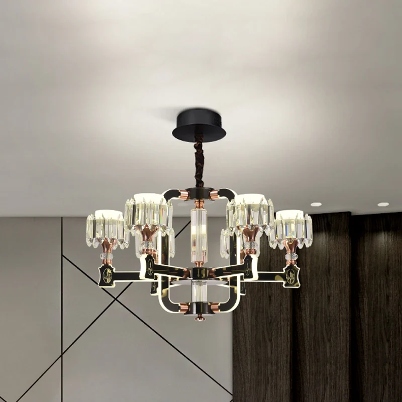 Zwarte 6/8 lampen LED-kroonluchterverlichting Moderne kristallen blokcilinder hangende plafondlamp Clearhalo