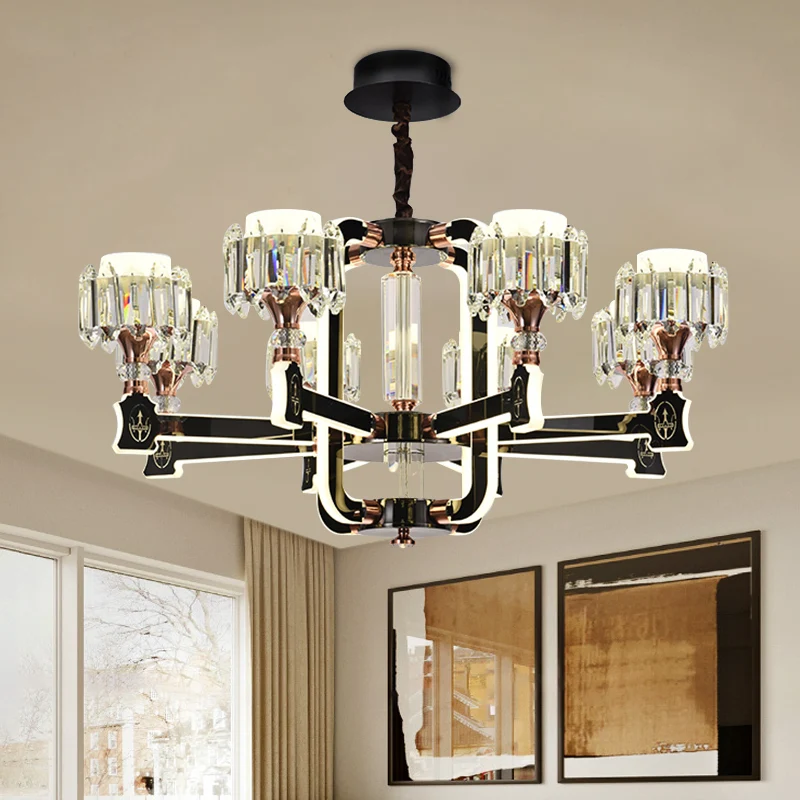 Zwarte 6/8 lampen LED-kroonluchterverlichting Moderne kristallen blokcilinder hangende plafondlamp Clearhalo