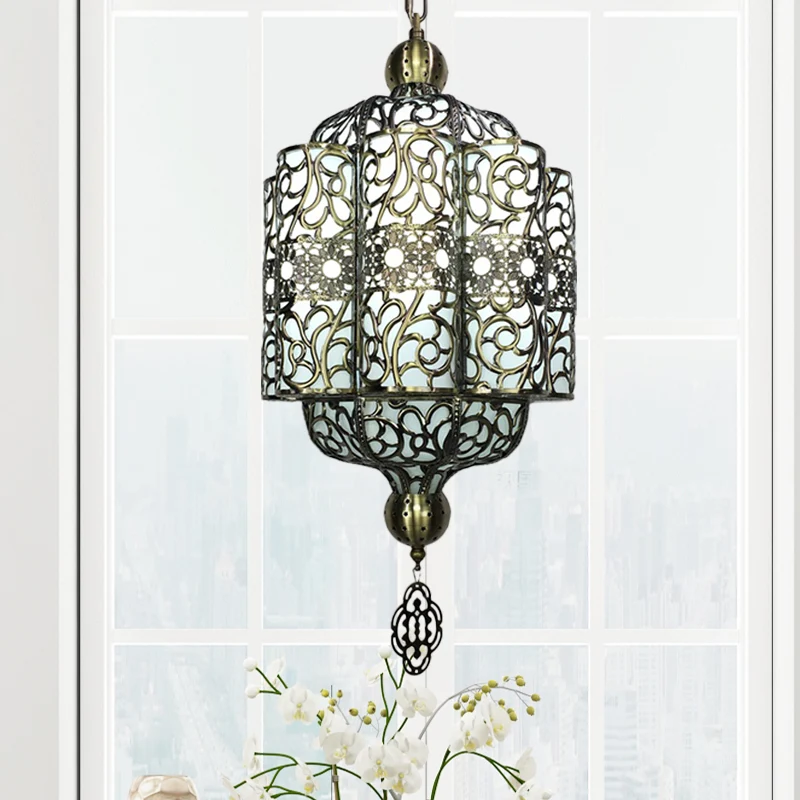Zwarte Lantaarn Plafondlamp Art Deco Metaal 1 Kop Restaurant Hanglamp Clearhalo