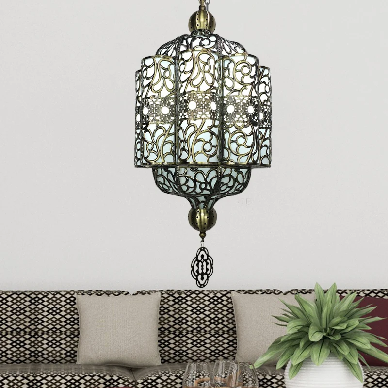 Zwarte Lantaarn Plafondlamp Art Deco Metaal 1 Kop Restaurant Hanglamp Clearhalo