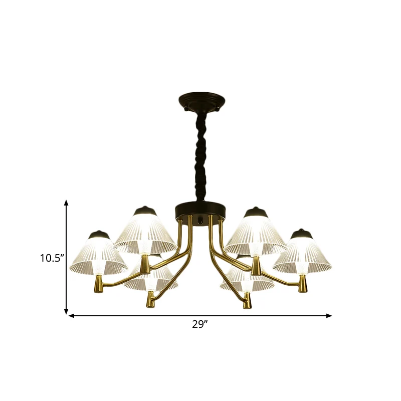 Zwarte LED conische neerwaartse verlichting Eenvoudige geribbelde glazen kroonluchterlamp voor slaapkamer Clearhalo
