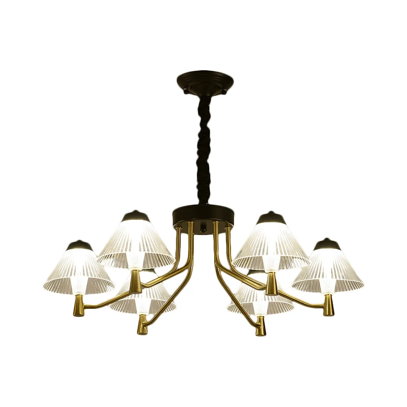 Zwarte LED conische neerwaartse verlichting Eenvoudige geribbelde glazen kroonluchterlamp voor slaapkamer Clearhalo