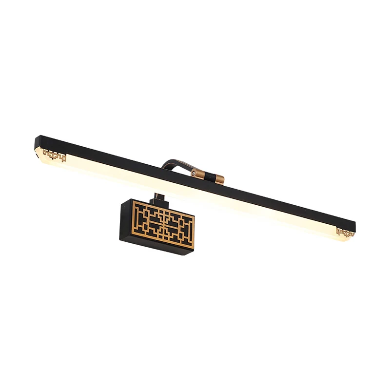 Zwarte LED-ijdelheidslamp Traditionele metalen lineaire make-upverlichting wit/warm/natuurlijk licht, 16"/22"/28" L Clearhalo