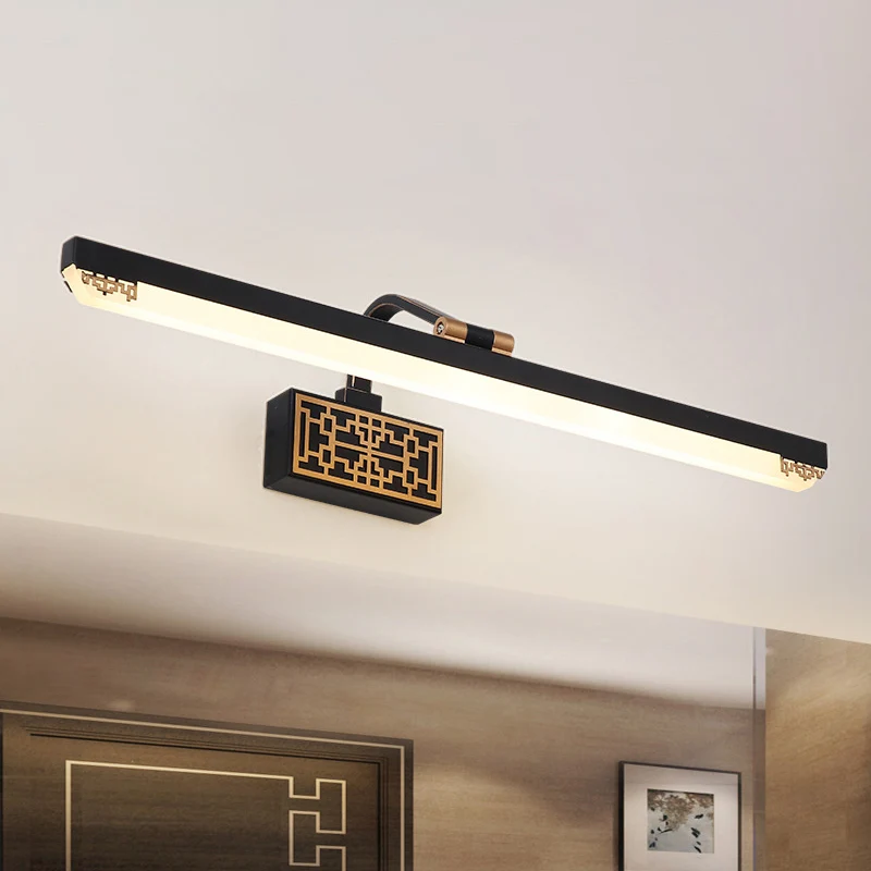 Zwarte LED-ijdelheidslamp Traditionele metalen lineaire make-upverlichting wit/warm/natuurlijk licht, 16"/22"/28" L Clearhalo