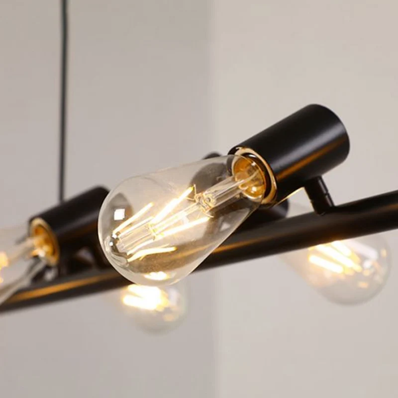 Zwarte lineaire eiland hanglamp Loft metalen restaurantspot met zichtbaar lampontwerp Clearhalo