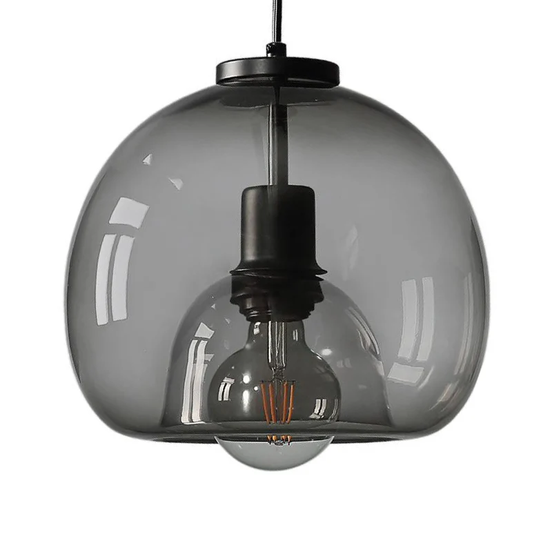 Zwarte Mini Glazen Bol Hanglamp Verstelbare LED Keuken Hanglamp Clearhalo