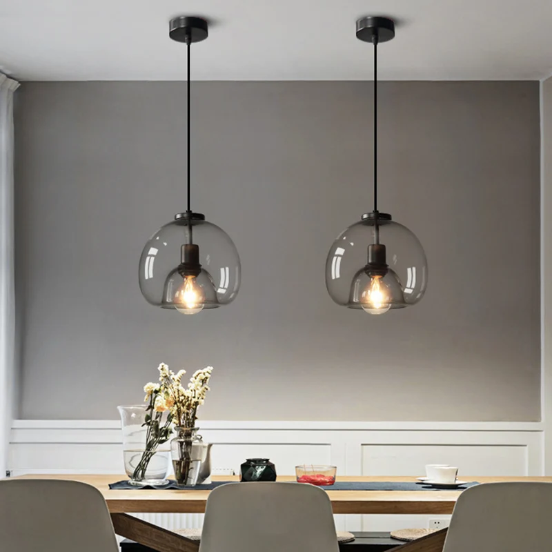 Zwarte Mini Glazen Bol Hanglamp Verstelbare LED Keuken Hanglamp Clearhalo